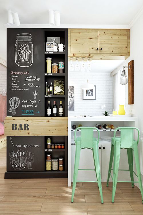 Kitchen Decorating Ideas: Chalkboards are a wonderful way to add some rustic, homemade charm to your kitchen. This can be used as a space to write your grocery list, schedule, dinner menu, or an inspiring quote! Chalkboard walls make an easy DIY project and give you the chance to practice your hand-lettering skills :) Switch it up for the season to keep things fresh! / theanastasiaco.com