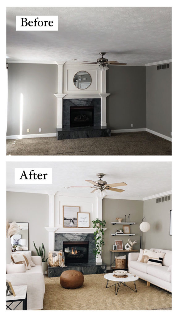 Modern + boho living room before and after photo | The Anastasia Co